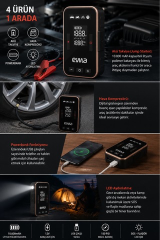 Eima Akü Takviye Cihazı Ve Lastik Şişirme Kompresörü Jump Starter