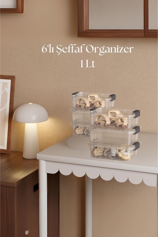 6 Lı Şeffaf Saklama Kutusu & Düzenleme Kutusu 1 Lt Şeffaf