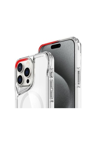 Apple Uyumlu iPhone 15 Pro Kılıf M-safe Şarj Özellikli Zore T-max Standlı Kapak Renksiz