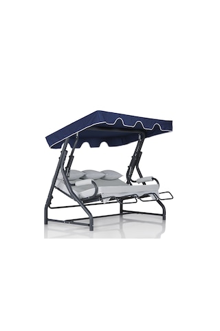 Salvia 3 Kişilik Bahçe Balkon Teras Salıncağı - Minder: Lacivert Çizgili Tente: Lacivert Lacivert - Mavi