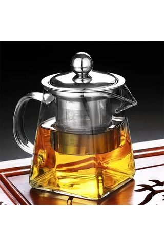 Neevoyu Ev Kullanıma Yönelik 550ml Filtreli Cam Çay Potu - Yüksek Kaliteli Borosilikat Cam Ve Paslanmaz Çelik, Pratik Demleme Renkli