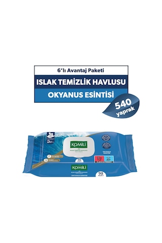 Komili Genel Kullanım Islak Havlu 90'lı Okyanus Esintisi - 6'lı Paket - 540 Yaprak