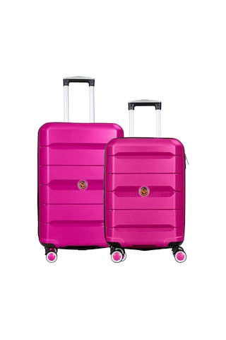 Npo Diamond Pp Polipropilen Küçük Ve Orta Boy 2'li Kırılmaz Valiz Seti - Fuşya Pembe
