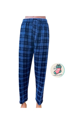 Cepsiz Kışlık Polar Kadın Pijama Altı Tek Alt Je32 - Çorap Hediye Mavi