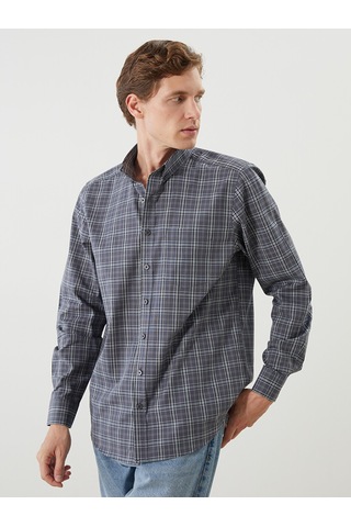 Lcwaıkıkı Classic Gri Regular Fit Uzun Kollu Ekose Poplin Erkek Gömlek