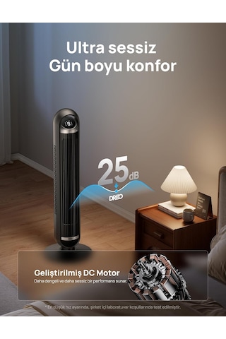 Dreo 25 Db Akıllı Sessiz Kule Tipi Fan, 8 M/s Hava Akışı, 8 Hız Kademesi, 4 Çalışma Modu, Dc Motorlu Serinletme
