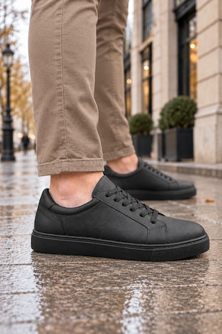 Mevese Etile Bağcıklı Cilt Erkek Günlük Sneaker Ayakkabı - Kömür