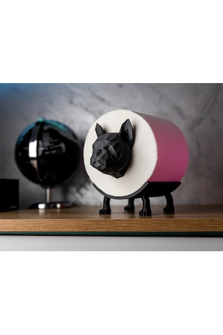 Low Poly Köpek Figürlü Tuvalet Kağıdı Tutucu Modern Dekoratif Tasarım Siyah