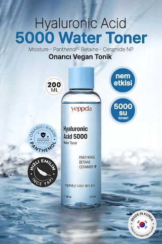 Yeppda Nemlendirici Hyalüronik Asit İçeren Vegan Tonik Yeppda Hyaluronic Acid 5000 Water Toner 200ml