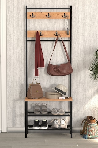 Bofigo 3 Raflı Metal Portmanto Elbise Askılığı Vestiyer Ayakkabılık Samanyolu Çam Çam