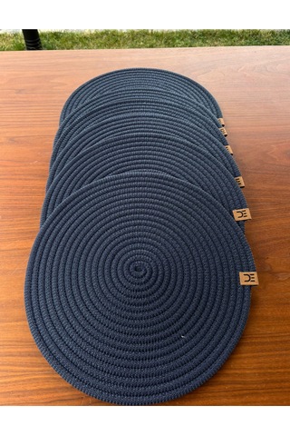 6 Lı Yuvarlak Supla Takımı Kolay Temizlenebilir, Modern Sofralar İçin Koyu Lacivert