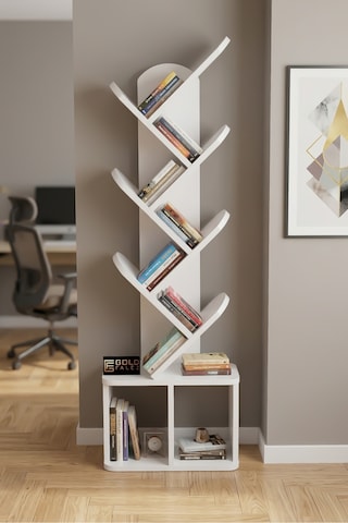 Kitaplık Modern Dekoratif Kitap Rafı Çok Katlı Kitap Standı Ofis Organizer Yaprak 7062 Ttaverten Beyaz