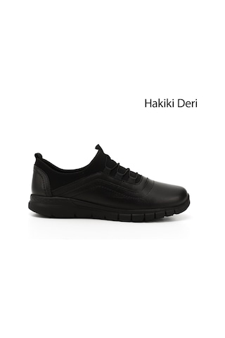 Gönderi R Siyah Lastik Bağcıklı Hakiki Deri Comfort Sneaker Siyah