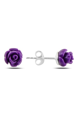 Brezza Lusso Jewelry Mor Gül Figürlü Bayan Gümüş Küpe