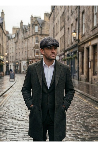 Emybox Erkek Kaşe 8 Köşe Kasket Şapka Klasik Retro- Peaky Blinders Tarzı Lastikli Standart Beden L