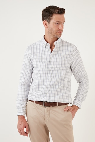 Buratti Kareli Pamuk Karışımlı Düğmeli Yaka Uzun Kollu Slim Fit Erkek Gömlek Cf23S7497 Lacivert-Bej