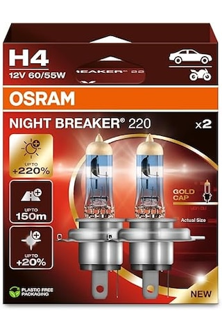 Osram H4 Night Breaker 220 12v %220 Fazla Işık 1 Takım-2 Ad.