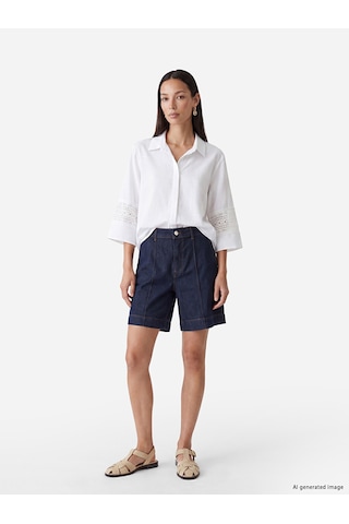 Lcw Everyday Ekru Gömlek Yaka Nakışlı Oversize Bluz