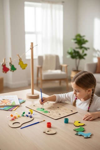 Hayvan Temalı Ahşap Boyama Oyun Seti Okul Öncesi Etkinlik