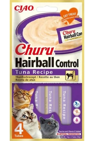 Ciao Churu Cream Hairball Tüy Yumağı Önleyici Ton Balıklı Sıvı Kedi Ödül Maması 4'lü 14 G
