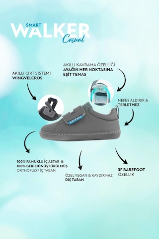 Smart Walker Casual Süper Mat Gri Barefoot Çocuk Ayakkabı Gri
