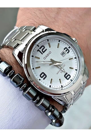 Casio Gümüş Silver Renk Çelik Kordon   Spor Metal Erkek Kol Saati + Bileklik Hediyeli Nda97