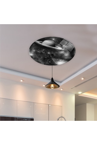 Cam Avize Göbeği | Galaksi Desen | Siyah-Beyaz Fon | Çap50cm Galaksi Desen - Beyaz - Siyah