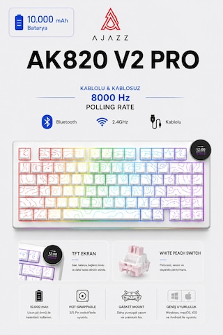 Ak820 V2 Pro 8k+8k Ekranlı Mekanik Oyun Klavyesi-10.000 Mah Batarya