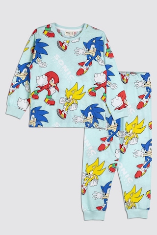 Zuzunga The Hedgehog Super Sonic Desenli %100 Pamuk Çocuk Pijama Takımı Mint