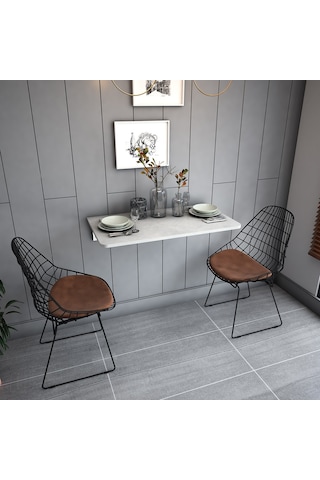 Asra Trend DMM-03 %100 MDF 90x50 cm Duvara Monte Katlanır Masa Retro Taş Mutfak Yemek ve Çalışma Masası