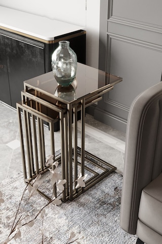 Dekoport Mira Zigon Sehpa Prinç Eskitme Rengi Bronz Cam Eskitme