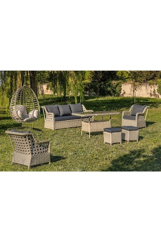 Btkconsept Lupa Eslem Rattan Bahçe Mobilyası 3+1+1 Puf Ve Salıncak Dahil" Masalı Bej