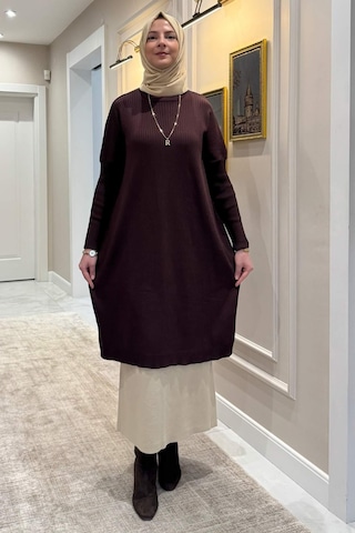 Rabia Şamlı Dora Triko Tunik Acı Kahve Çok Renkli