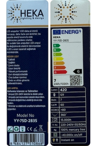 10 Adet Heka 7w 49w 3000k Gün Işığı G9 Duylu Dim Edilebilir Led Kapsül Ampul