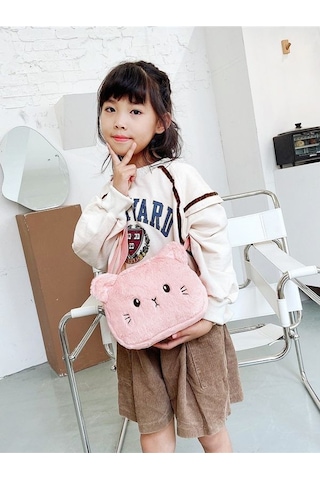 Peluş Çapraz Askı Omuz Çantası - Pembe