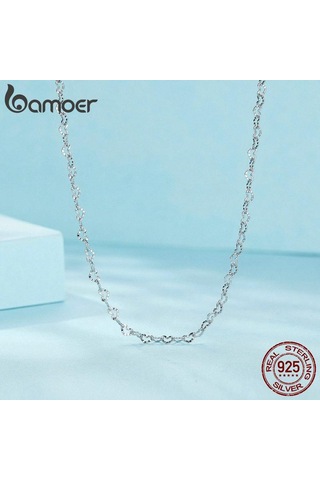 Bamoer Gerçek 925 Ayar Gümüş Trendy Kalp Şeklinde Temel Zincir Bağlantı Istakoz Kapat Ayarlanabilir Kolye Kadınlar İçin Gümüş