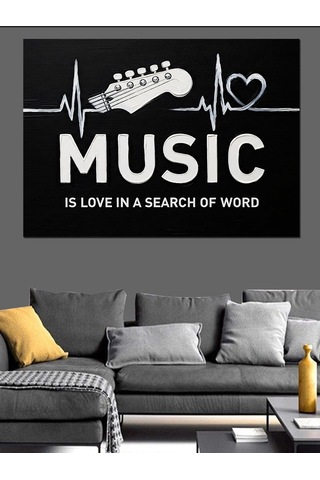 Müzik Kalp Atışı Yazısı Dekoratif Kanvas - Mdf Ahşap Tablo