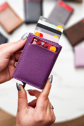 Otomatik Mekanizmalı Deri Cüzdan Kartlık Portföy Mürdüm