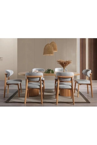 Mai Oval Masa & 6 Sandalyeli Yemek Masası Takımı Gri