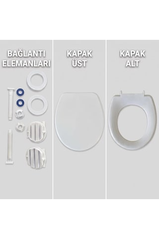 Lexroo Klozet Kapağı Beyaz Sert Plastik Standart Ölçü Montaj Aparatları Dahil Kolay Temizlenen