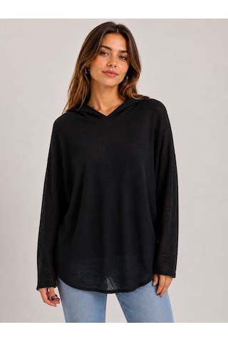 Neden Tekstil Kadın Kapüşonlu Siyah Regular Fit Sweatshirt