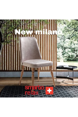 Smarto Relax Milano New 2'li Yemek Masası Sandalye Seti - Ahşap Ayaklı, Krem Kumaş Ekru Ve Kahverengi