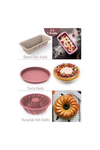 İronika 3 Lü Silikon Kek Kalıbı Seti Oval Yuvarlak Baton Kek Kalıbı Turta Kalıbı Set Diğer
