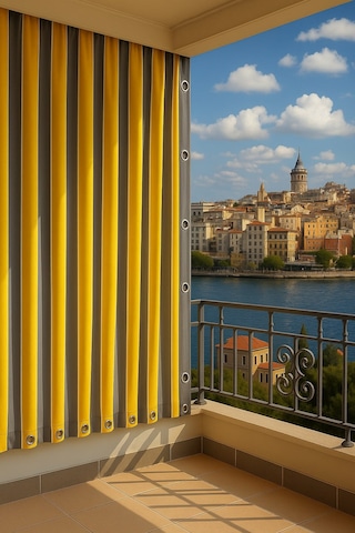 Gencer Home Balkon Perdesi Kuş Gözü Ölçü Seçenekli Gri Sarı Gri