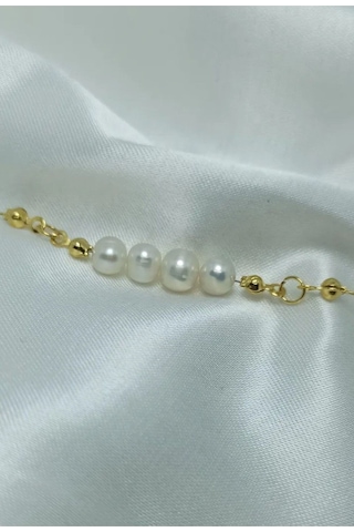 İnci Mode 24k Altın Kaplama Gerçek İnci Tasarım Bileklik Beyaz Tek Ebat Gold