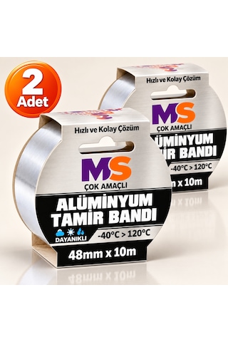 2 Adet Yapışkanlı Yanmaz Alüminyum Folyo Tamir Bandı 48 Mm X 10 Metre Dayanıklı Soba Borusu Bantı