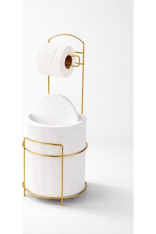 Lüx Gold Banyo Wc Tuvalet Kağıtlığı Çöp Kovası Takım Plastik Kova 6 Litre Paslanmaz Tel Beyaz