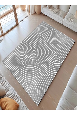 Gri Zemin Bohem Tarz Modern Halı Dekoratif Kilim