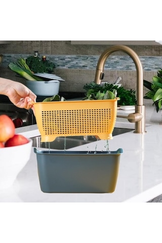 Novahub Meyve Sebze Yıkama Sepeti L, Süzgeç Sebzeler İçin Mavi Sarı