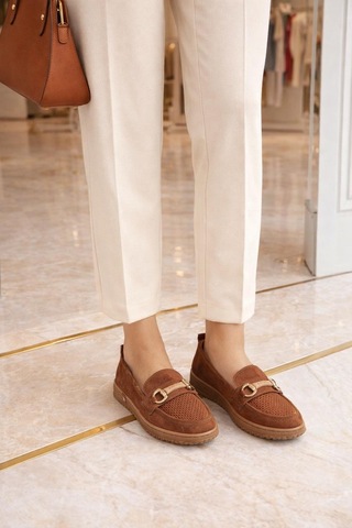 Modaonn Kadın Süet Tokalı Loafer Taba